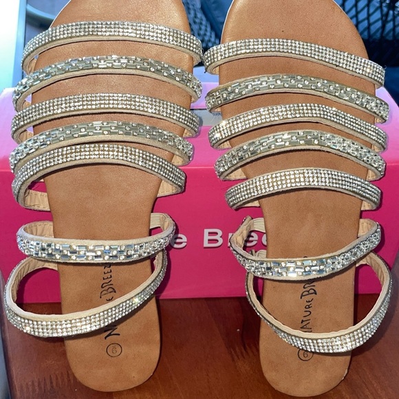 NATURE BREEZE Adrian Crystal Strappy Flat Slide Sandals Crystal Silver Size 9 - Picture 3 of 12